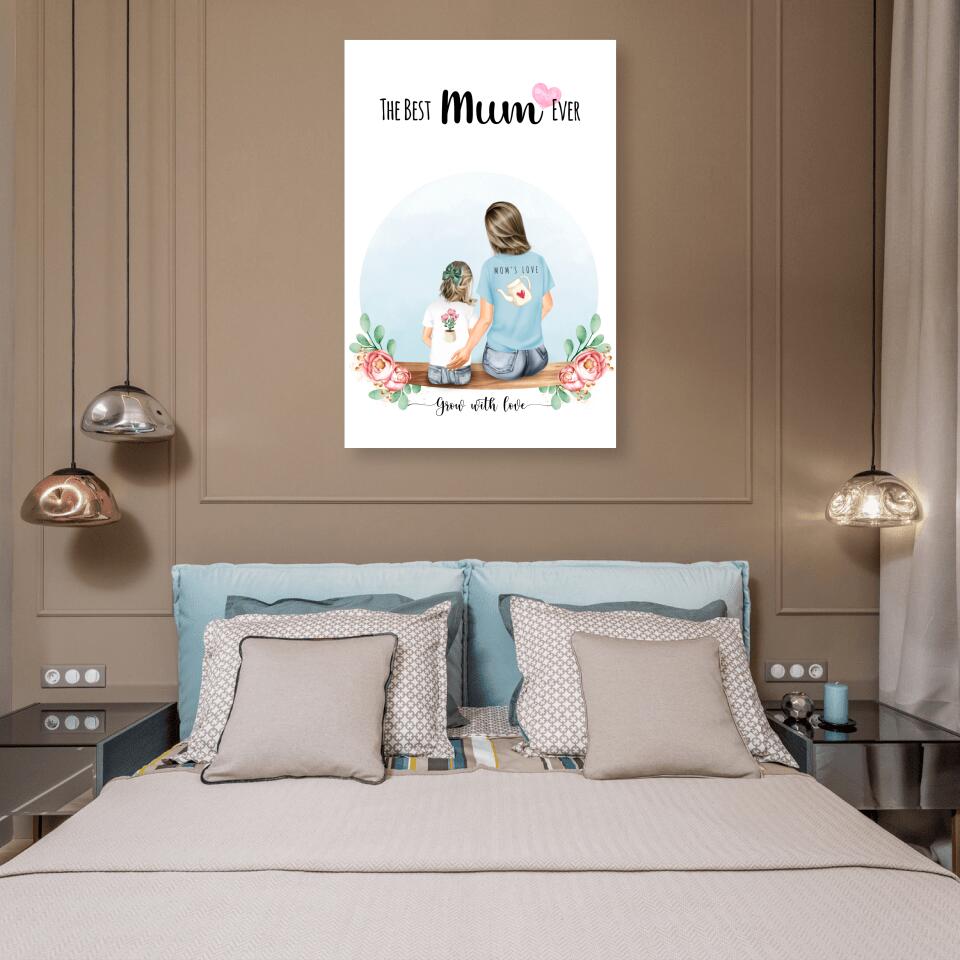 Personalisiertes Familienporträt - Mutter und Mädchen - Poster
