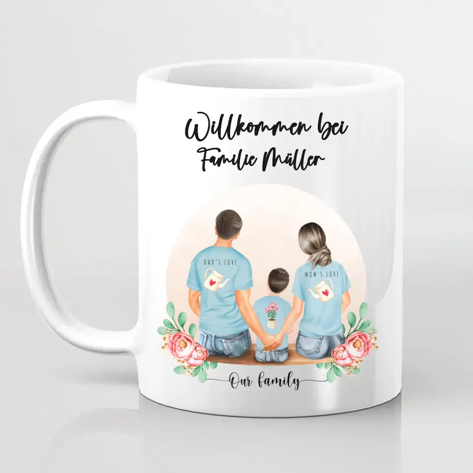 Vater und Mutter mit einem Jungen - Personalisiertes Geschenk - Tassen