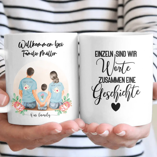 Vater und Mutter mit einem Jungen - Personalisiertes Geschenk - Tassen