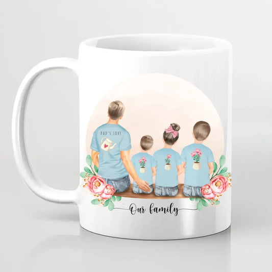 Vater mit drei Kindern - Personalisiertes Geschenk - Tassen