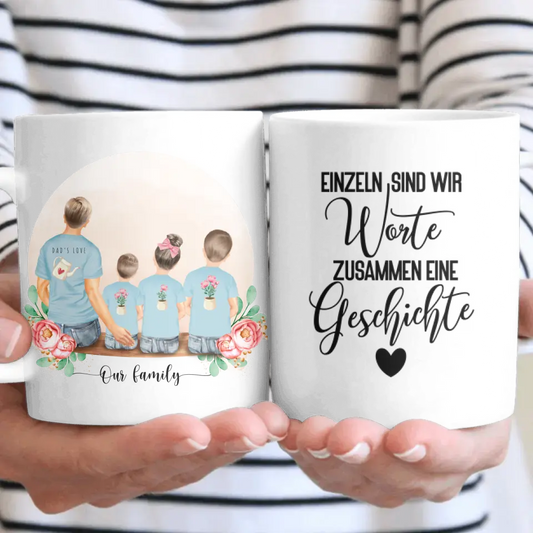 Vater mit drei Kindern - Personalisiertes Geschenk - Tassen